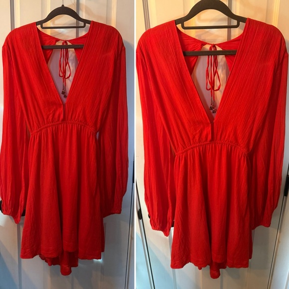 RARE ⚡️ NWT NEW W TAGS FREE PEOPLE FORMENTERA RED BACKLESS PLUNGE MINI DRESS HOT - Picture 8 of 15